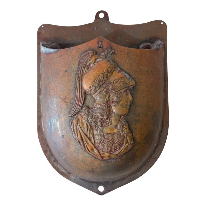 Vintage Embossed Copper Gladiator Wall Pocket