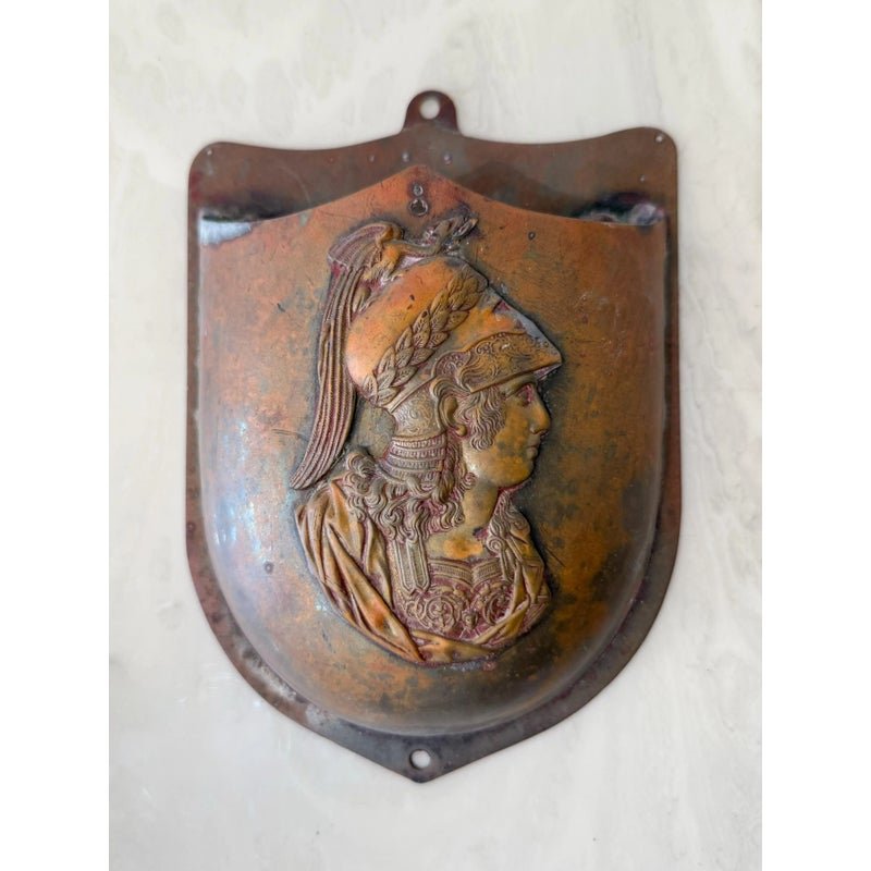 Vintage Embossed Copper Gladiator Wall Pocket - Side view