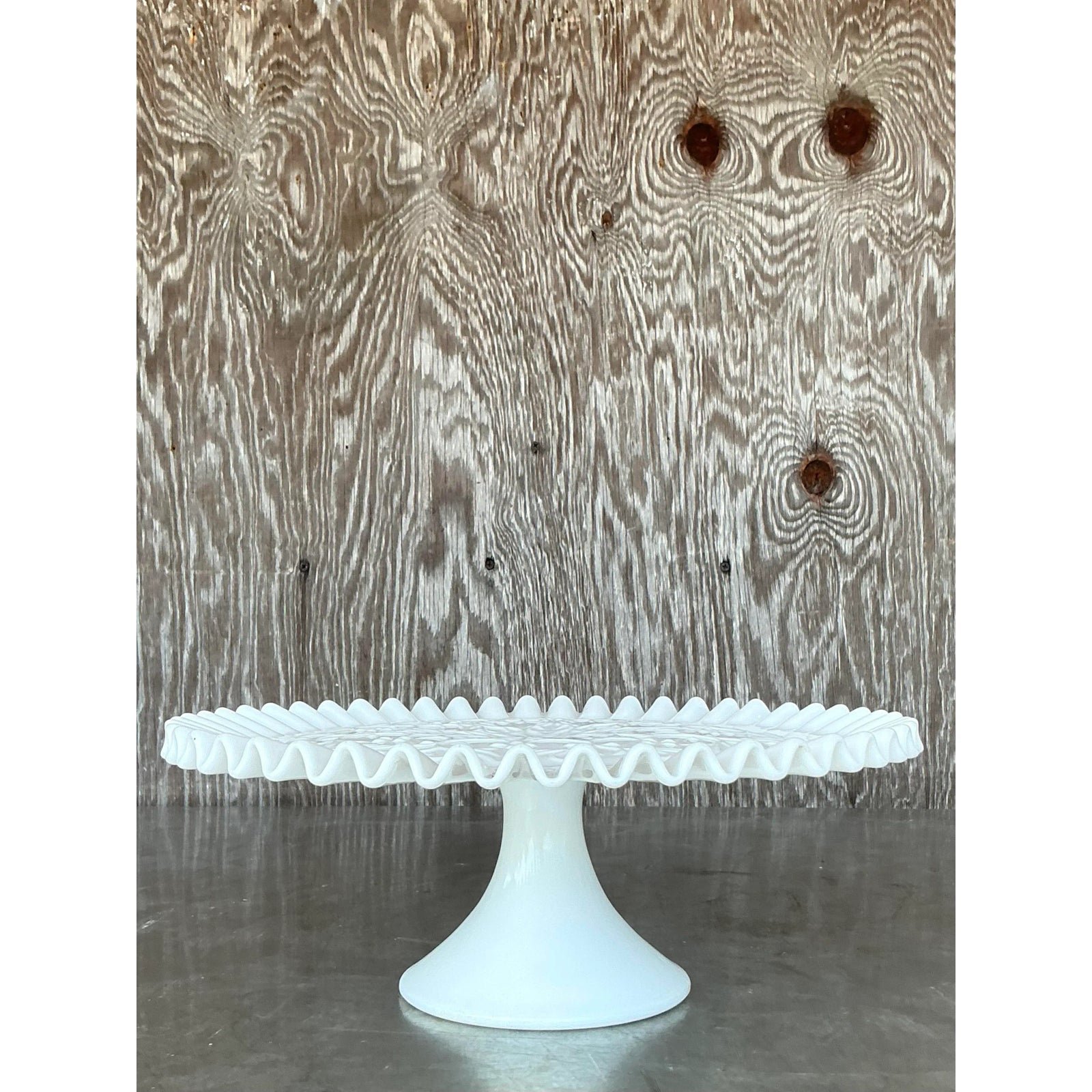Vintage Regency Ruffled Milk Glass Cake Stand - Top view