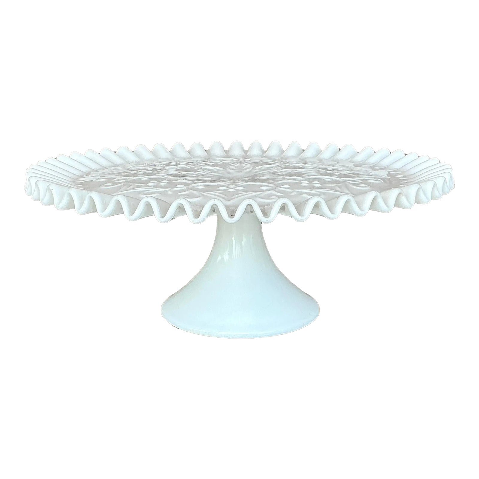 Vintage Regency Ruffled Milk Glass Cake Stand