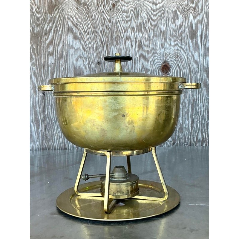 Vintage Mid-Century Modern Brass Chafing Dish After Tommi Parzinger - Top view