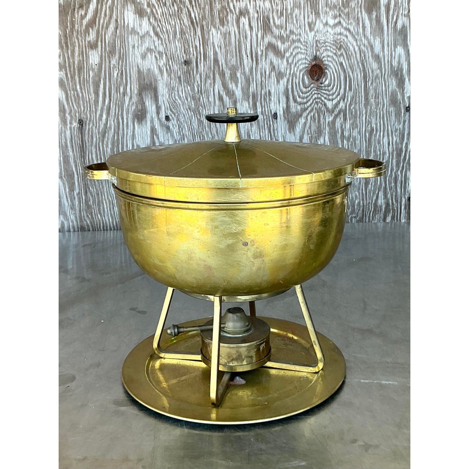 Vintage Mid-Century Modern Brass Chafing Dish After Tommi Parzinger - Side view