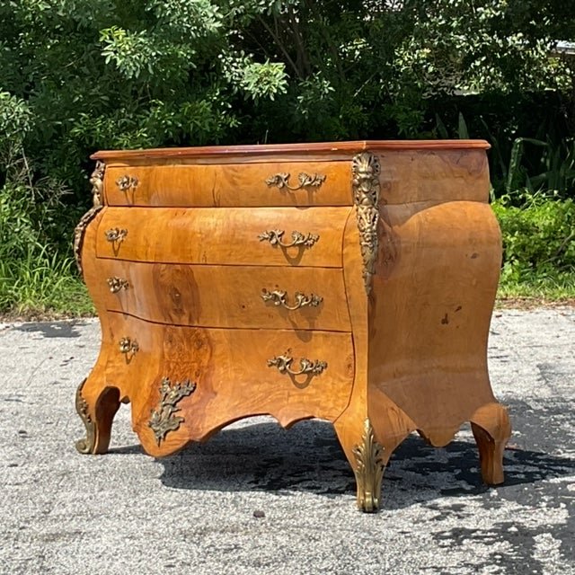 Vintage Regency Burl and Ormolu Commode - Side view