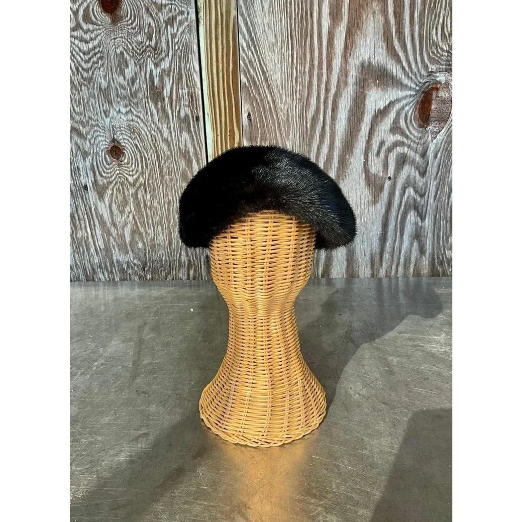 Vintage Genuine Mink Fur Hat - Side view