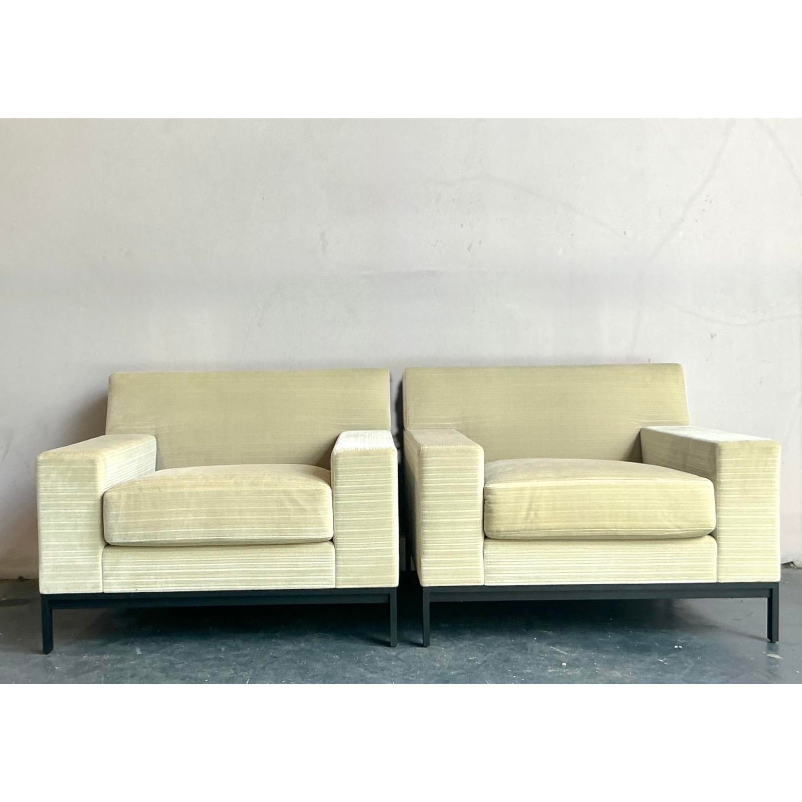Vintage Boho Christian Liagre Upholstered Arm Chairs - A Pair - Detail view