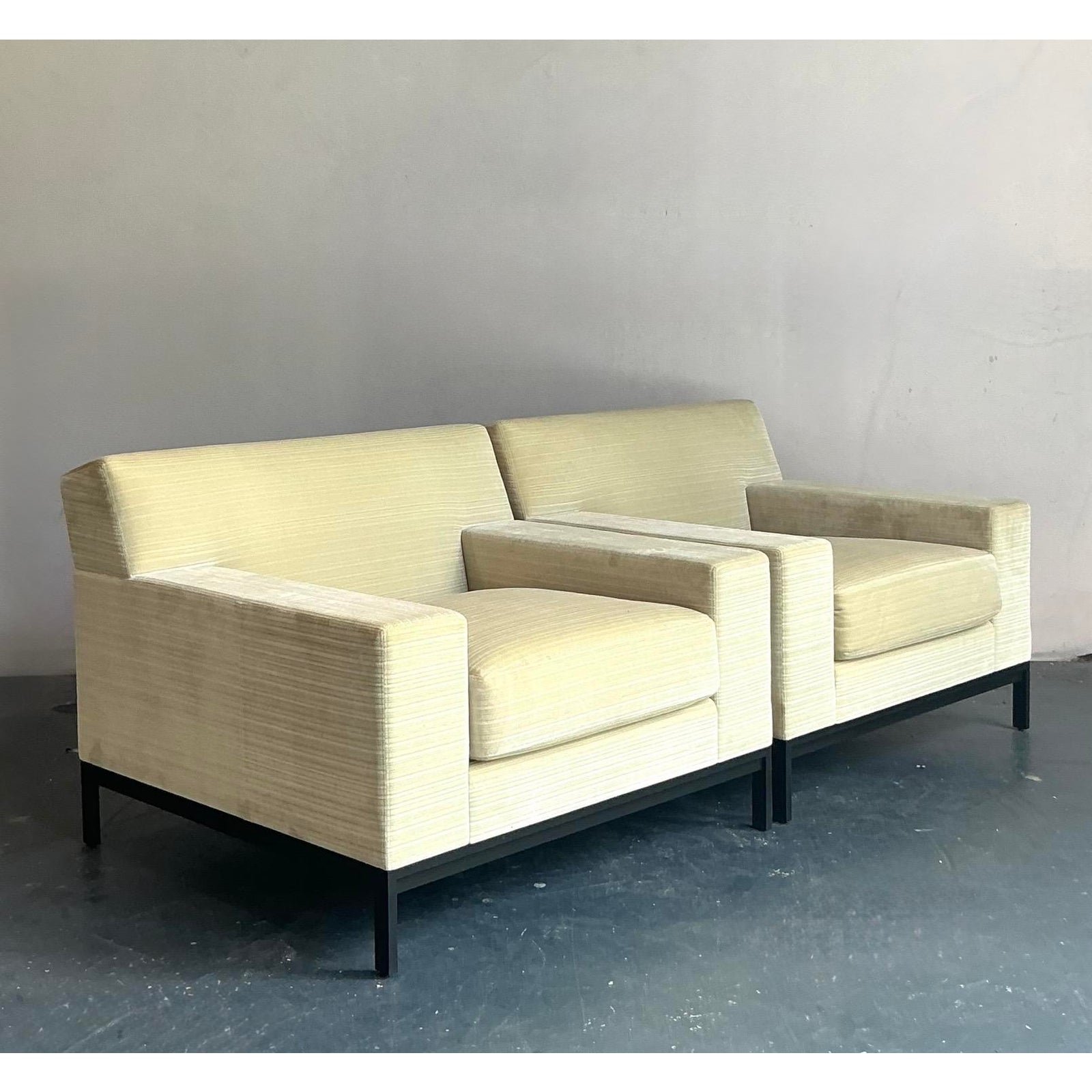 Vintage Boho Christian Liagre Upholstered Arm Chairs - A Pair - Top view