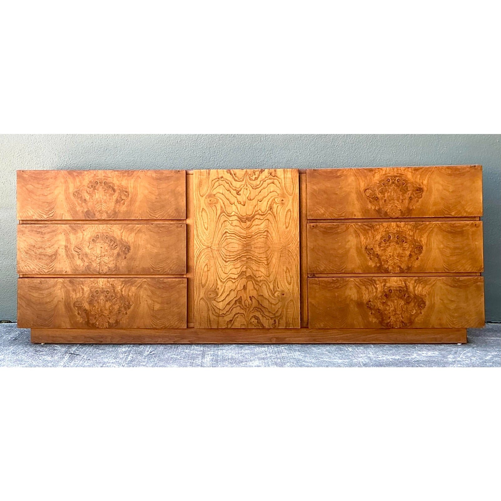 Vintage Lane Book Matched Burl Wood Credenza - Top view