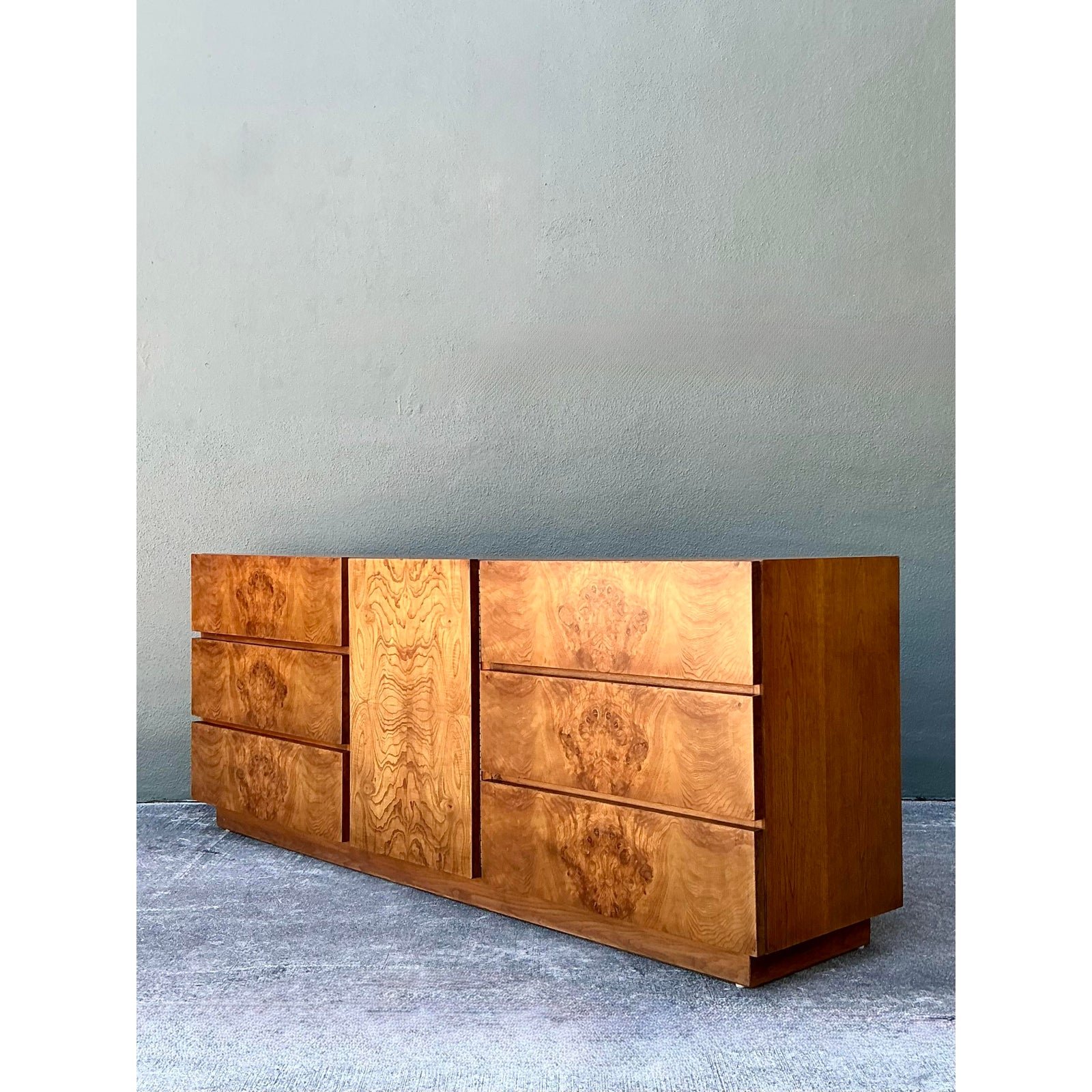 Vintage Lane Book Matched Burl Wood Credenza - Side view
