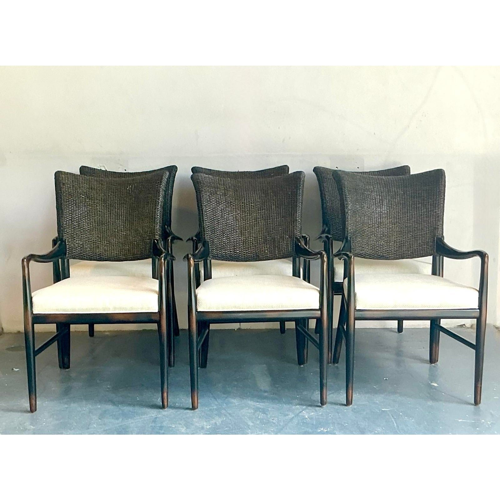 Vintage Boho Palecek “Catalina Cane” Arm Chairs - Set of 6 - Side view