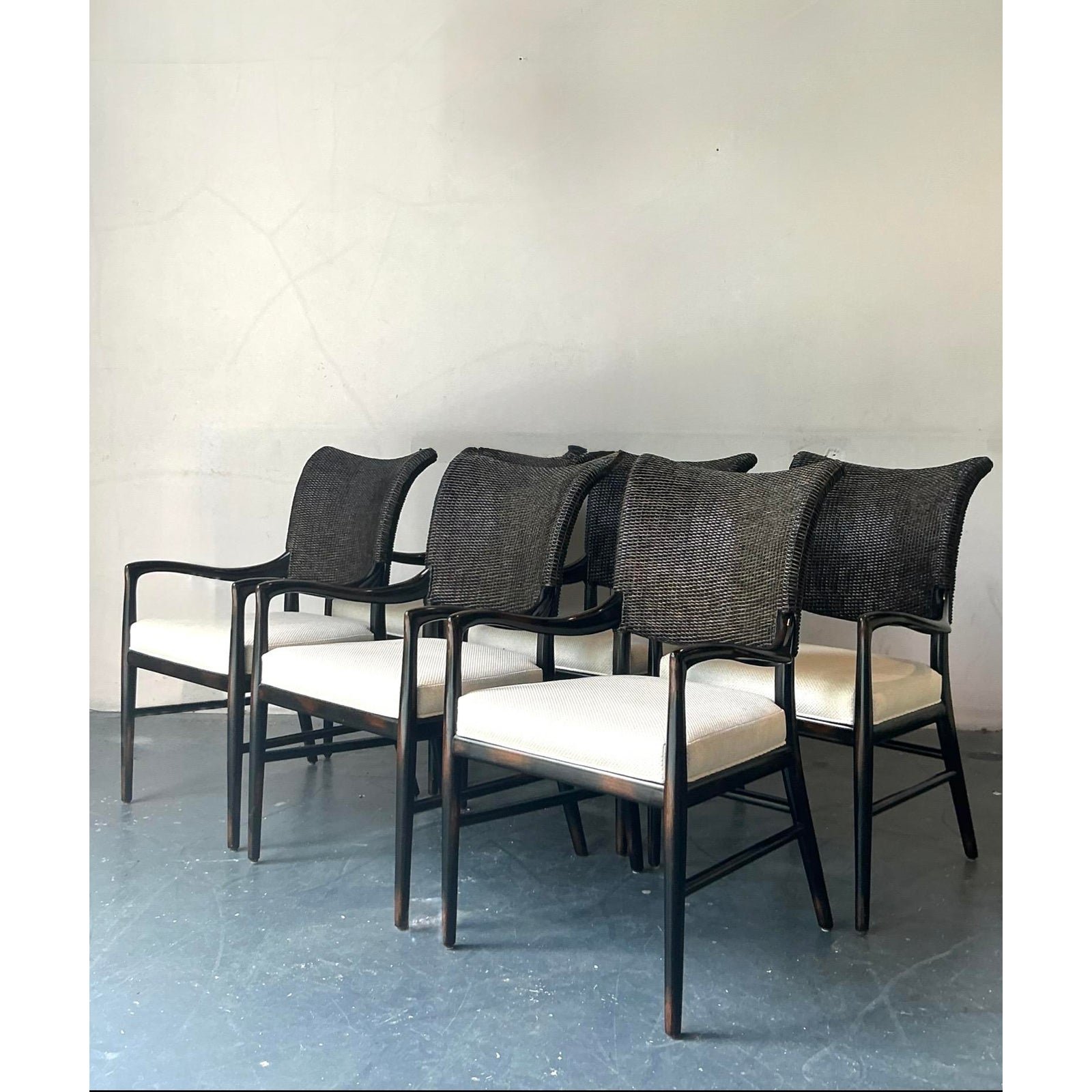Vintage Boho Palecek “Catalina Cane” Arm Chairs - Set of 6 - Back view