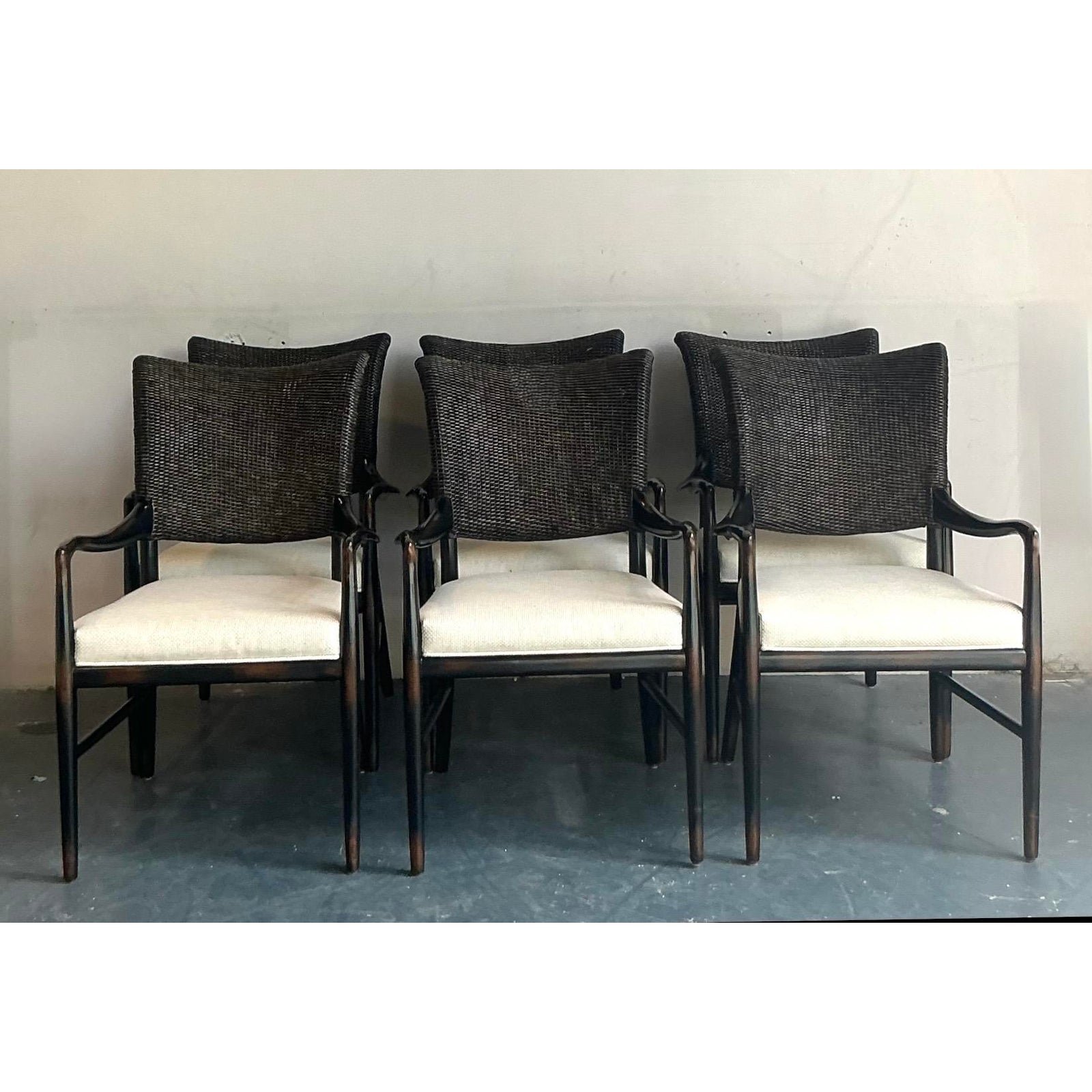 Vintage Boho Palecek “Catalina Cane” Arm Chairs - Set of 6 - Top view