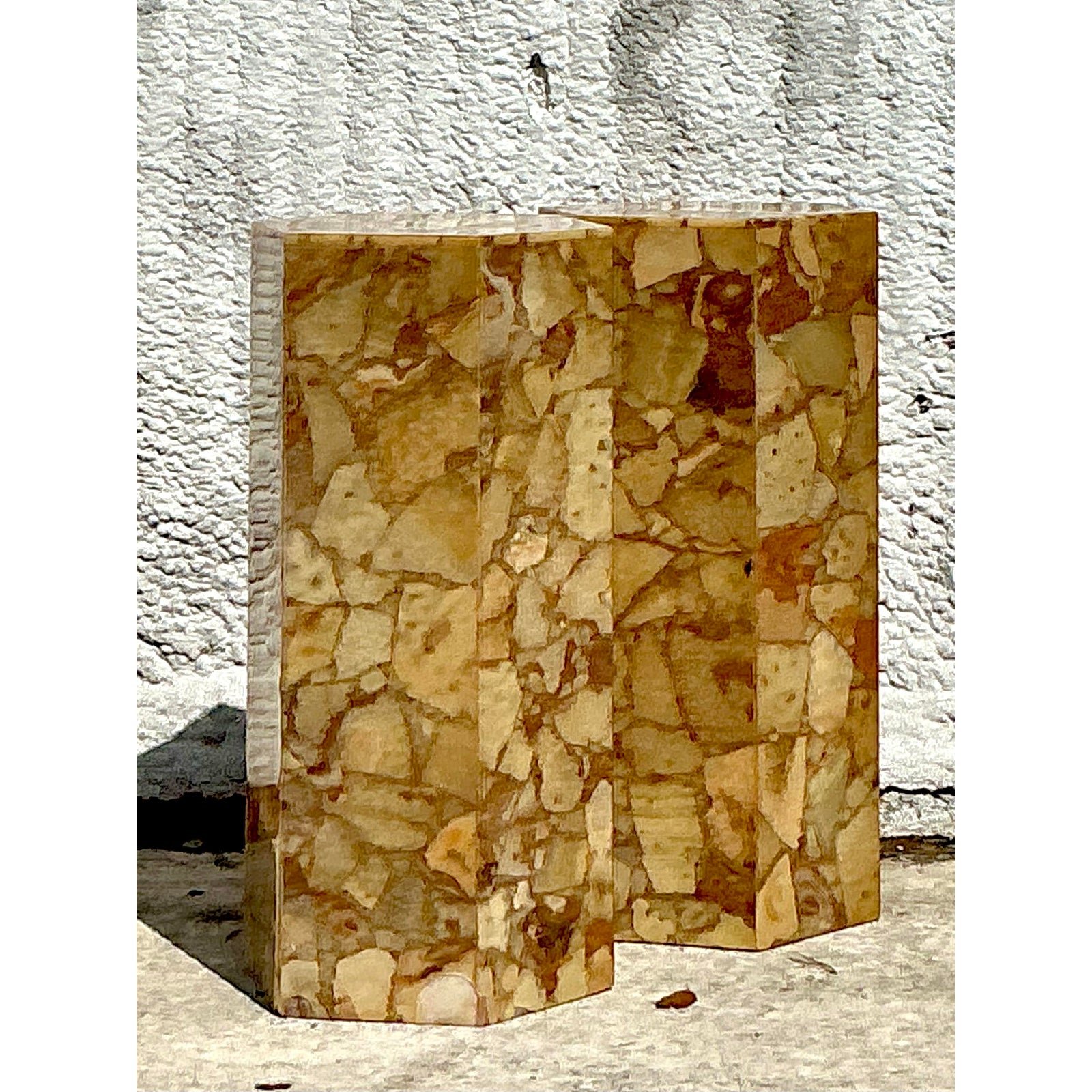 Vintage Boho Octagon Onyx Pedestals - A Pair - Back view