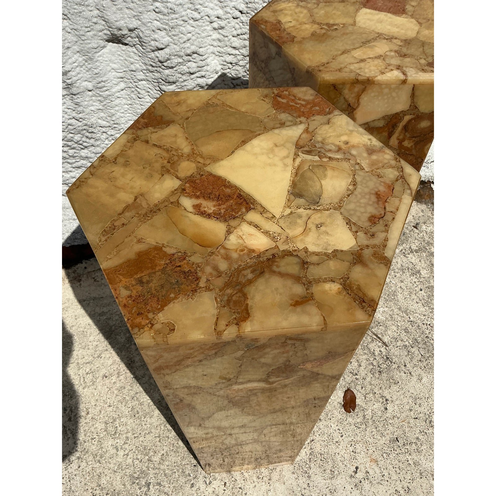 Vintage Boho Octagon Onyx Pedestals - A Pair - Top view