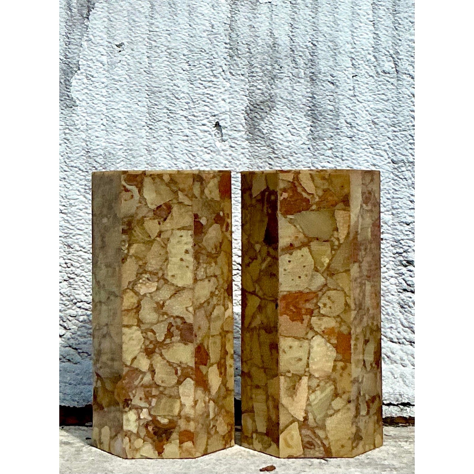 Vintage Boho Octagon Onyx Pedestals - A Pair - Detail view