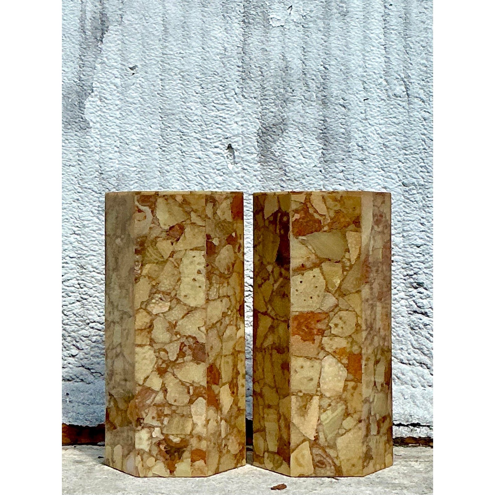 Vintage Boho Octagon Onyx Pedestals - A Pair - Side view