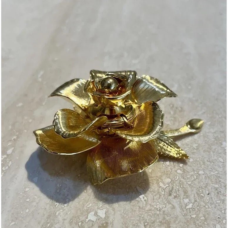 Vintage Warner Day & Night Gold Plated Floral Brooch - Back view