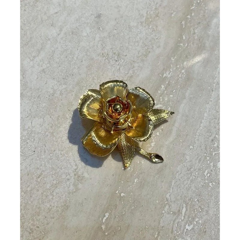Vintage Warner Day & Night Gold Plated Floral Brooch - Top view