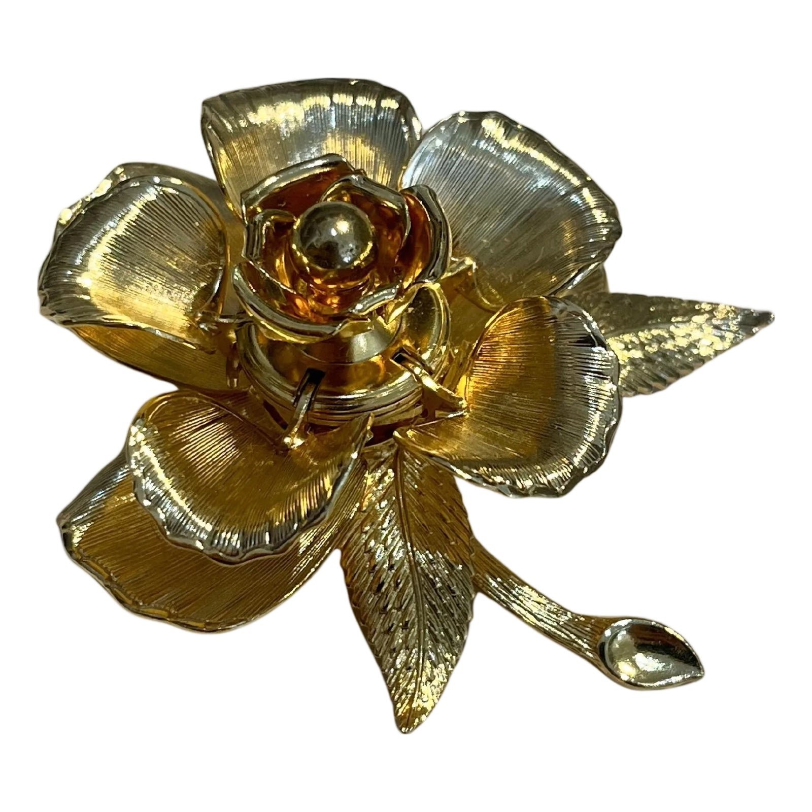 Vintage Warner Day & Night Gold Plated Floral Brooch