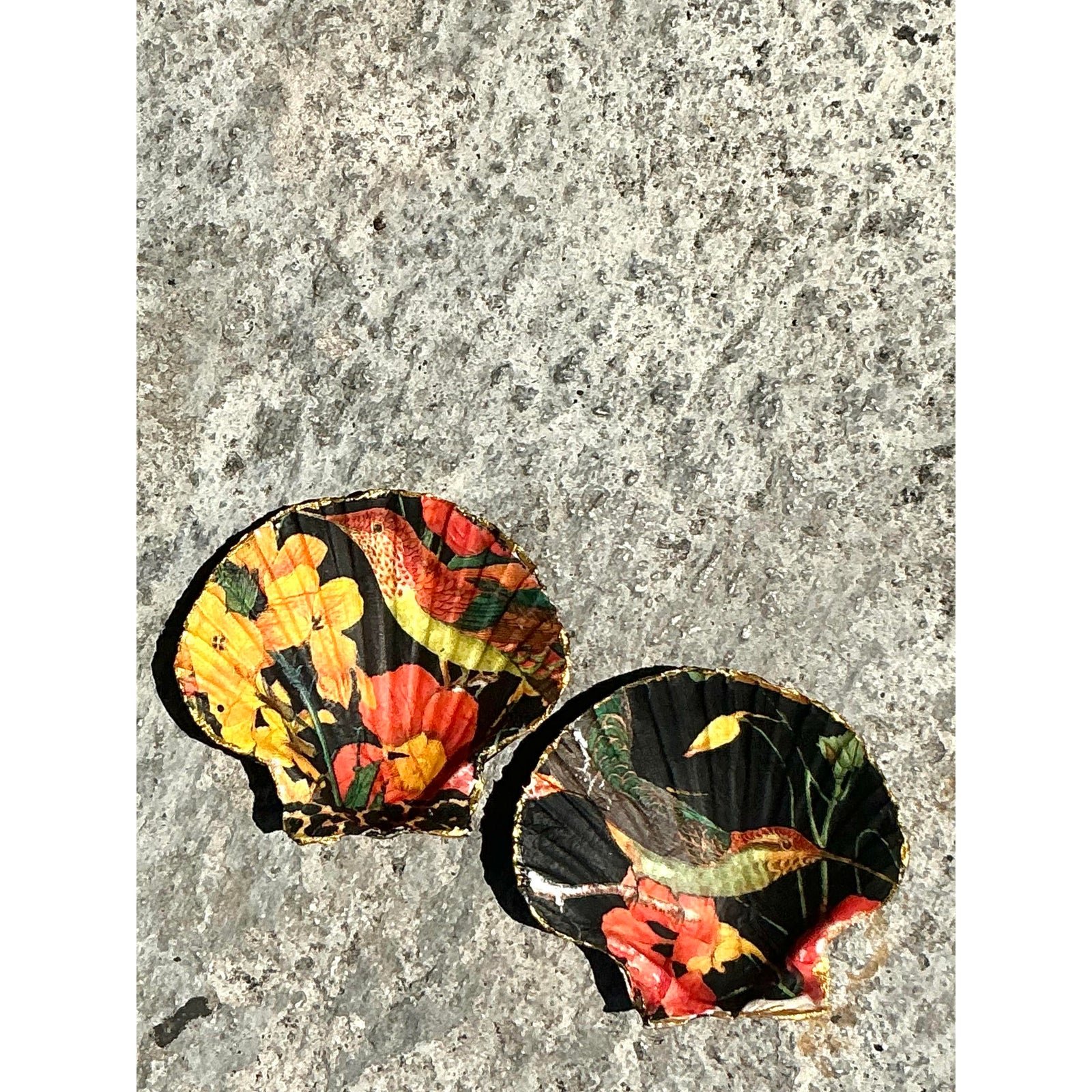 Vintage Boho Decoupage Oyster Shells - Set of 2 - Top view