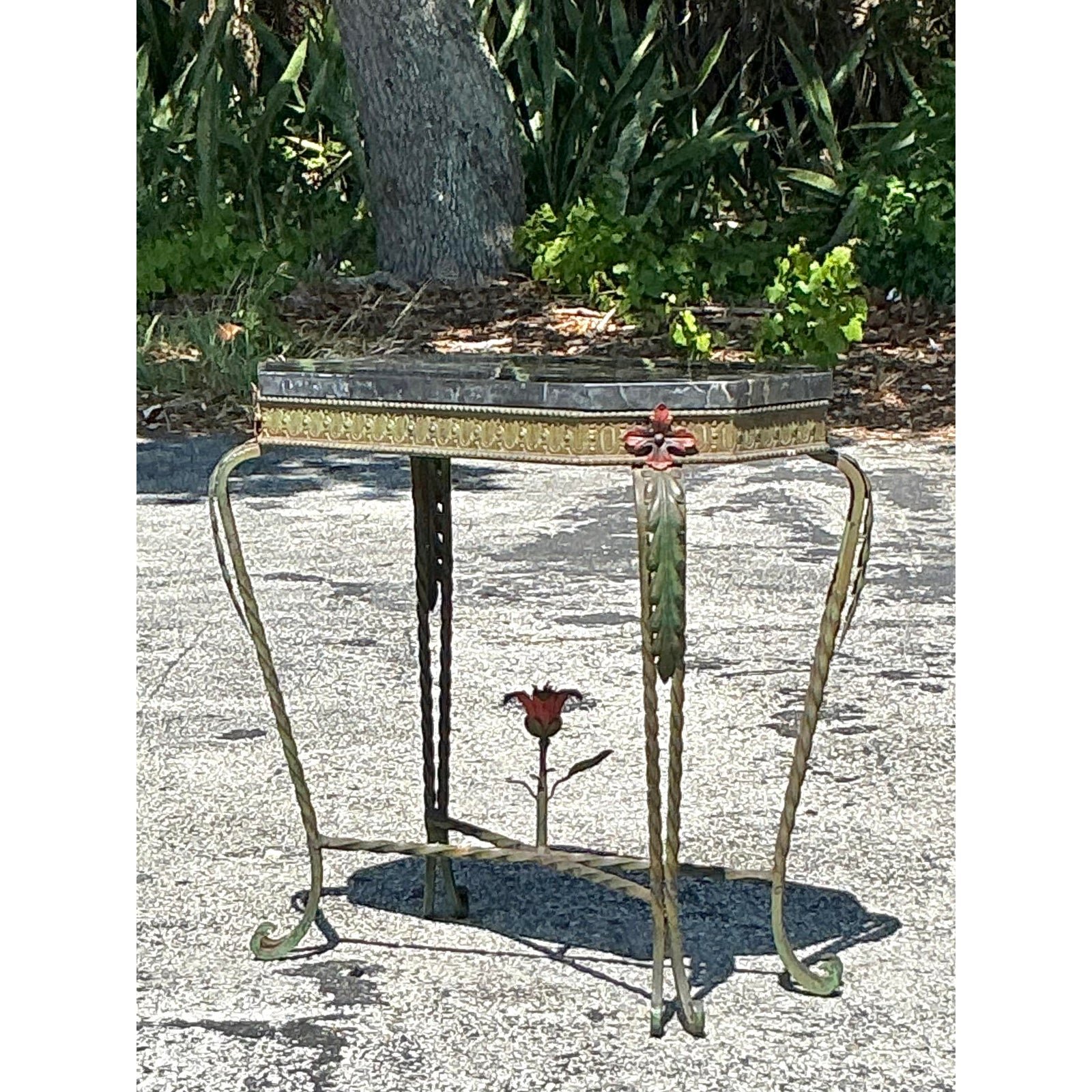 Vintage Deco Stone and Wrought Iron Side Table - Detail view