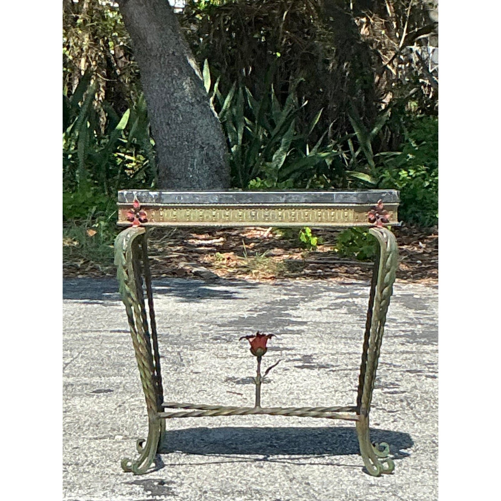 Vintage Deco Stone and Wrought Iron Side Table - Back view