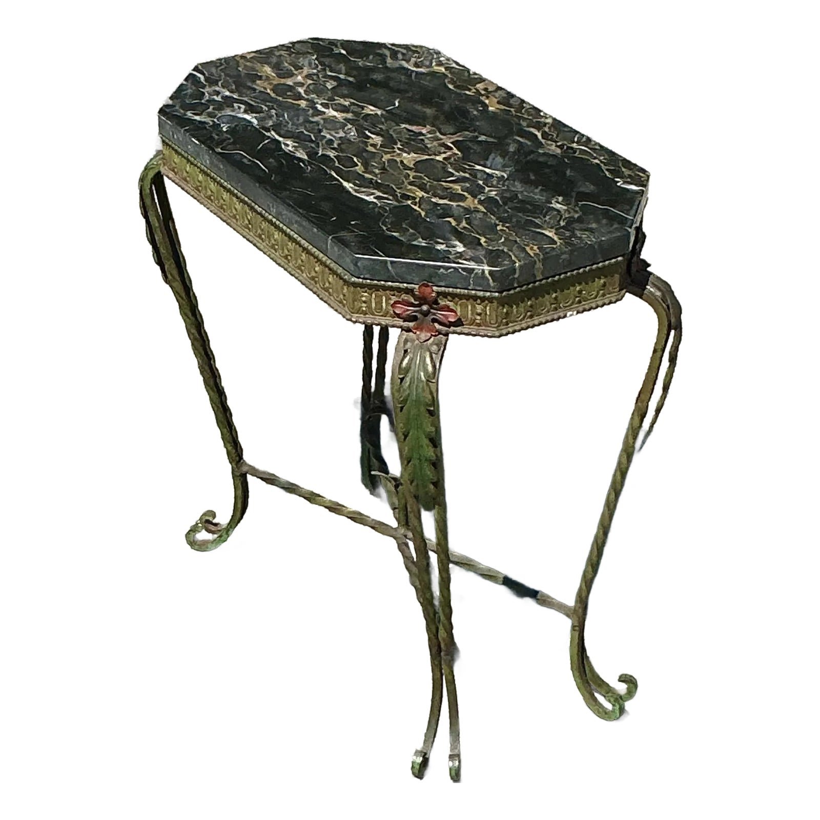 Vintage Deco Stone and Wrought Iron Side Table