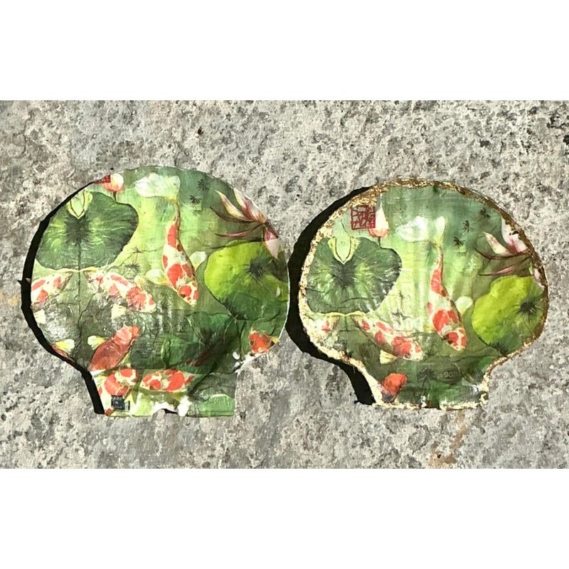 Vintage Boho Decoupage Oyster Shells - Set of 2 - Detail view