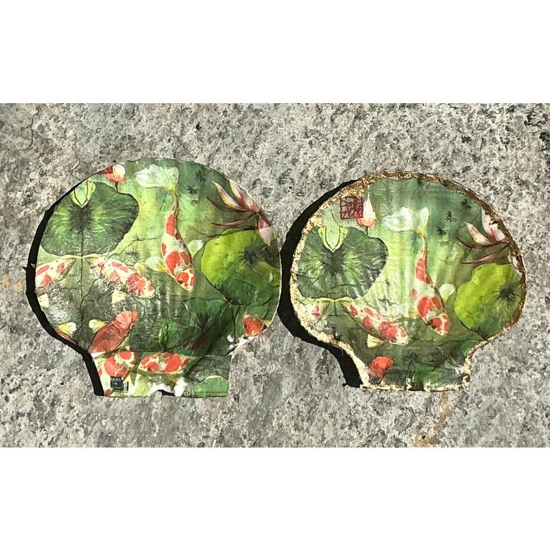 Vintage Boho Decoupage Oyster Shells - Set of 2 - Side view