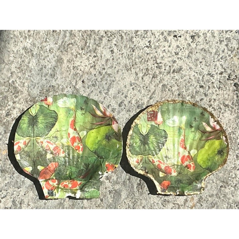 Vintage Boho Decoupage Oyster Shells - Set of 2 - Back view