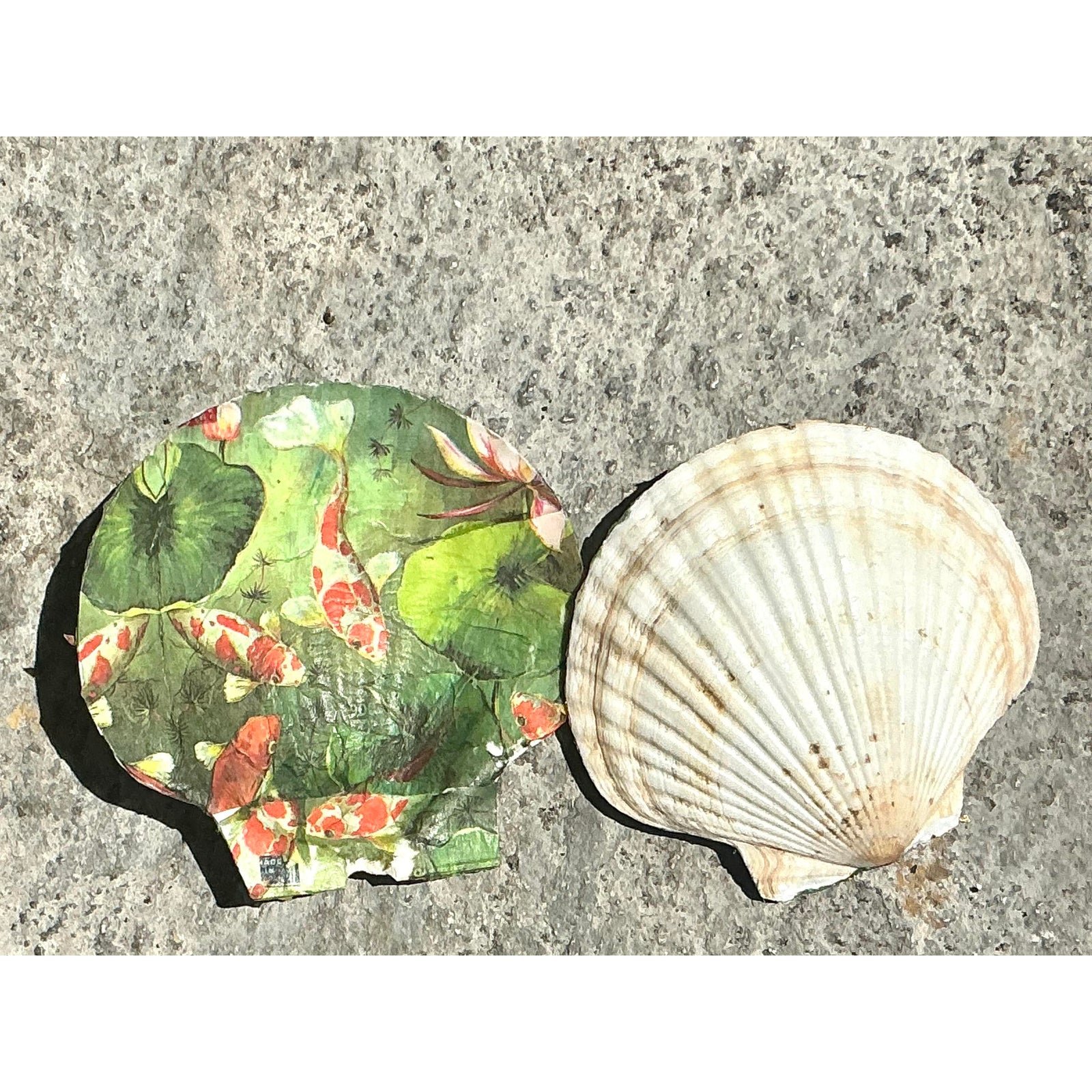 Vintage Boho Decoupage Oyster Shells - Set of 2 - Top view