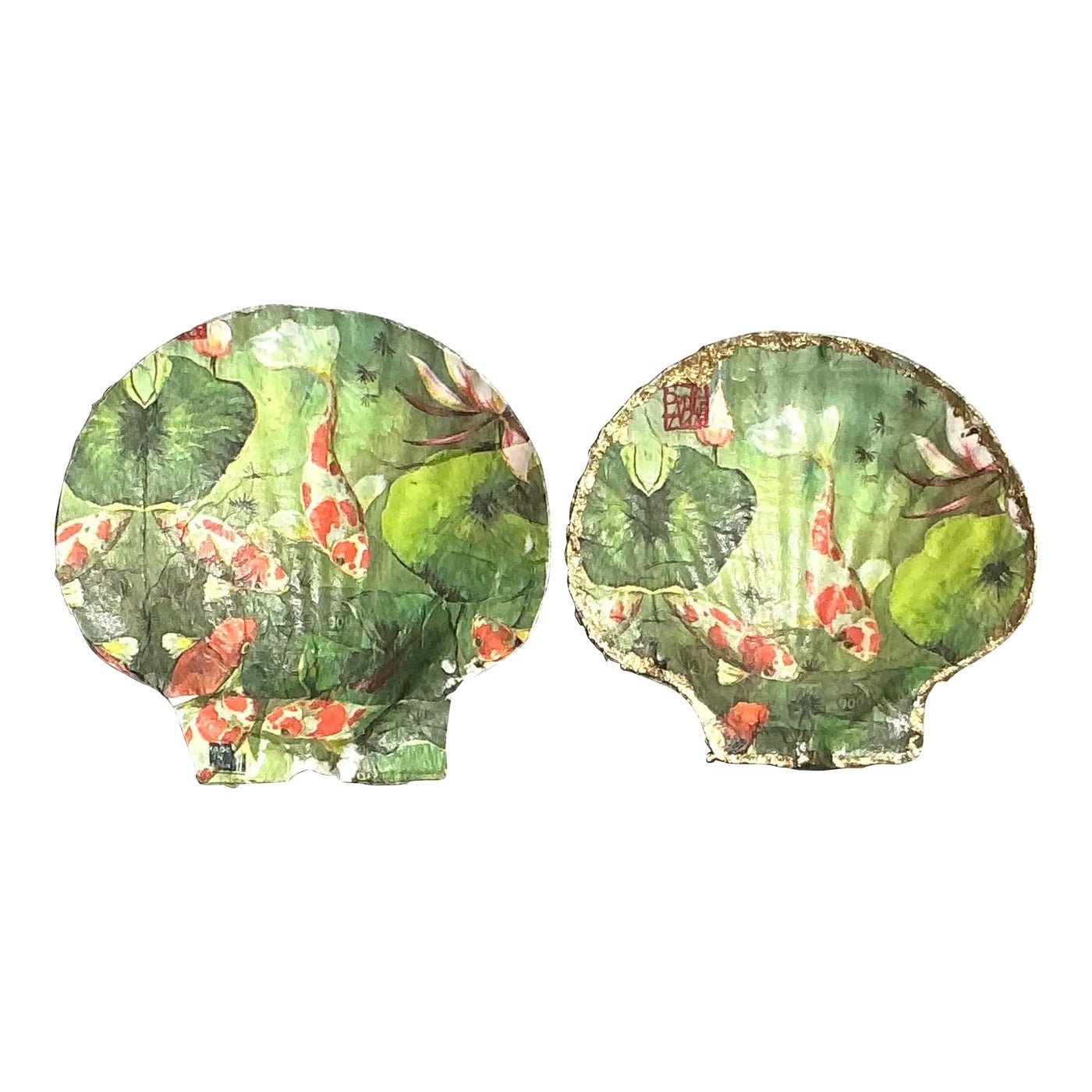 Vintage Boho Decoupage Oyster Shells - Set of 2