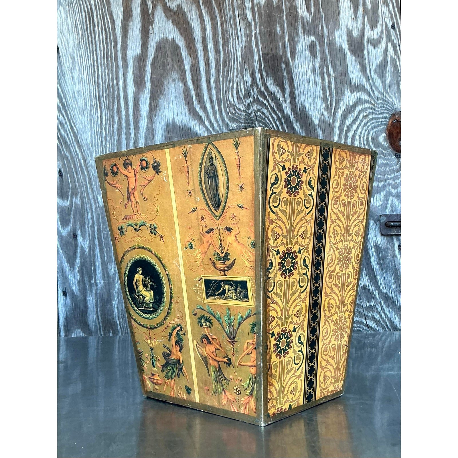 Vintage Neoclassical Wrapped Waster Paper Basket - Side view