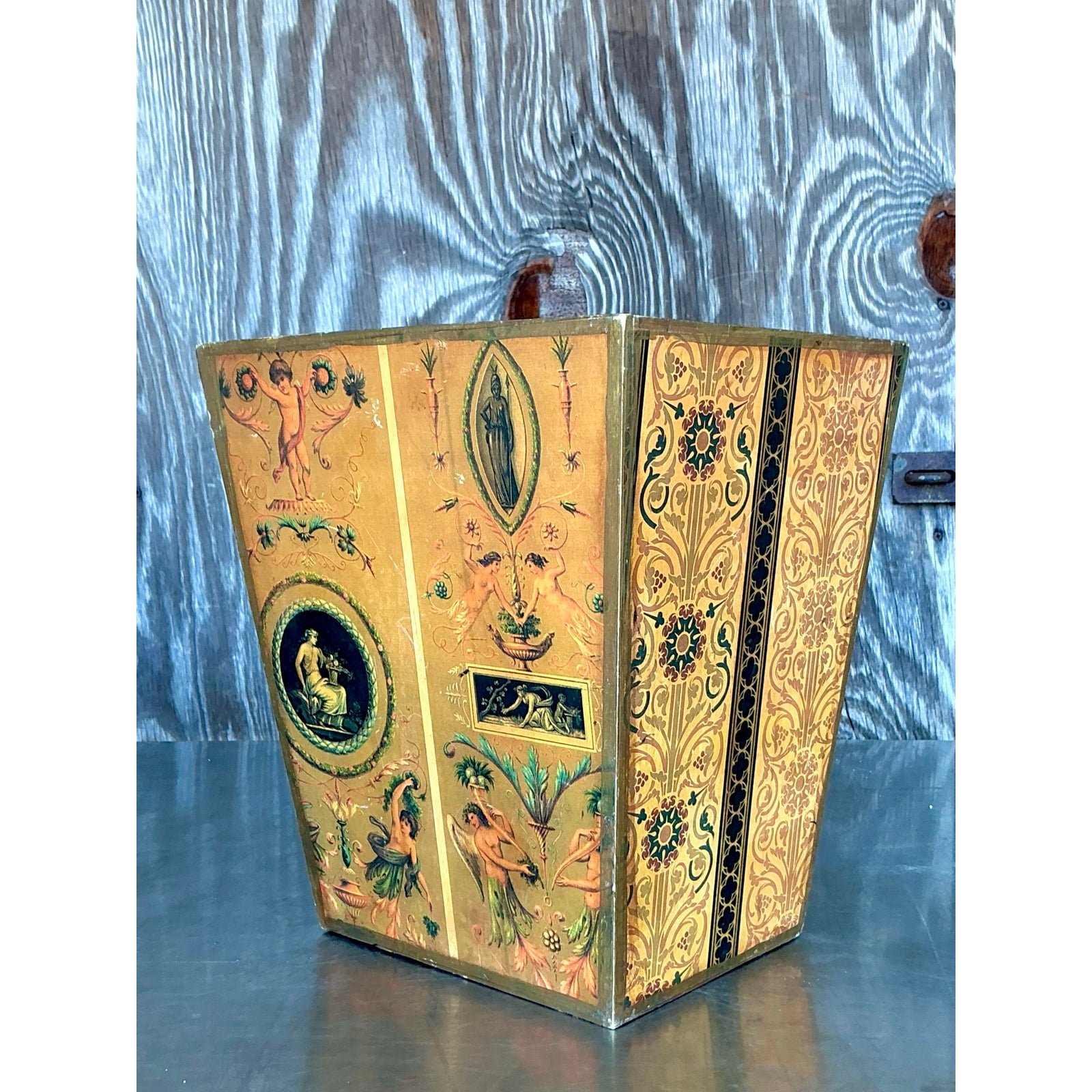 Vintage Neoclassical Wrapped Waster Paper Basket - Back view