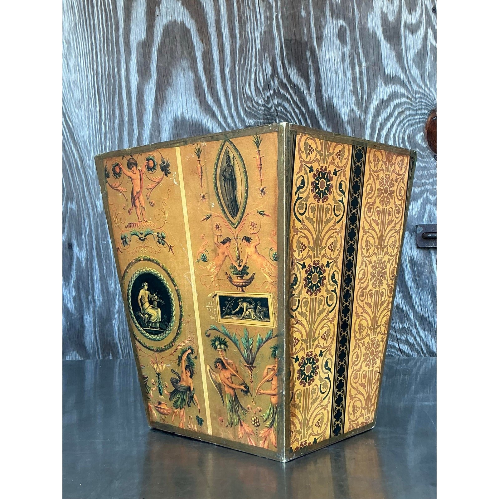 Vintage Neoclassical Wrapped Waster Paper Basket - Top view