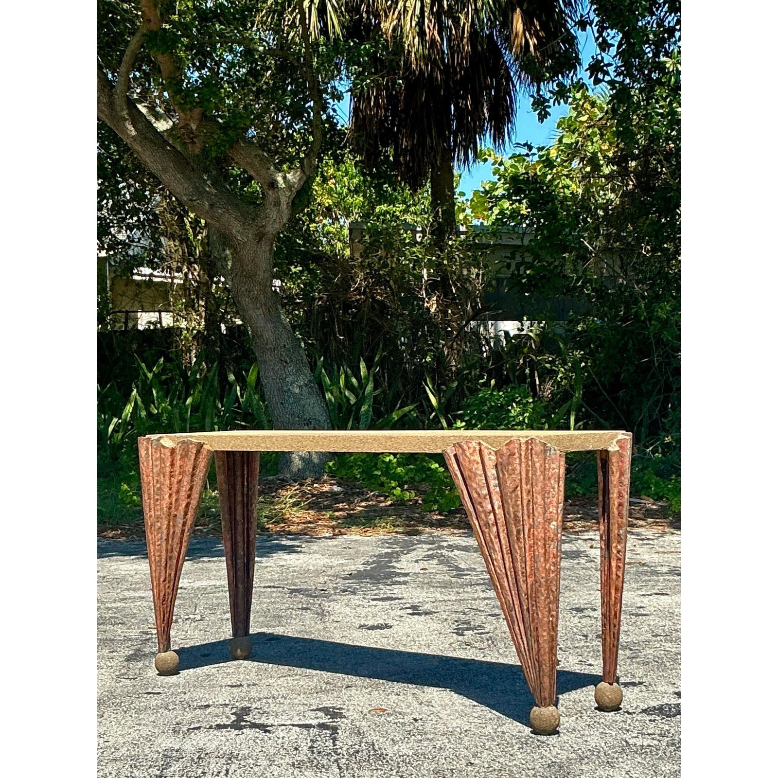 Vintage Postmodern Draped Console Table - Side view