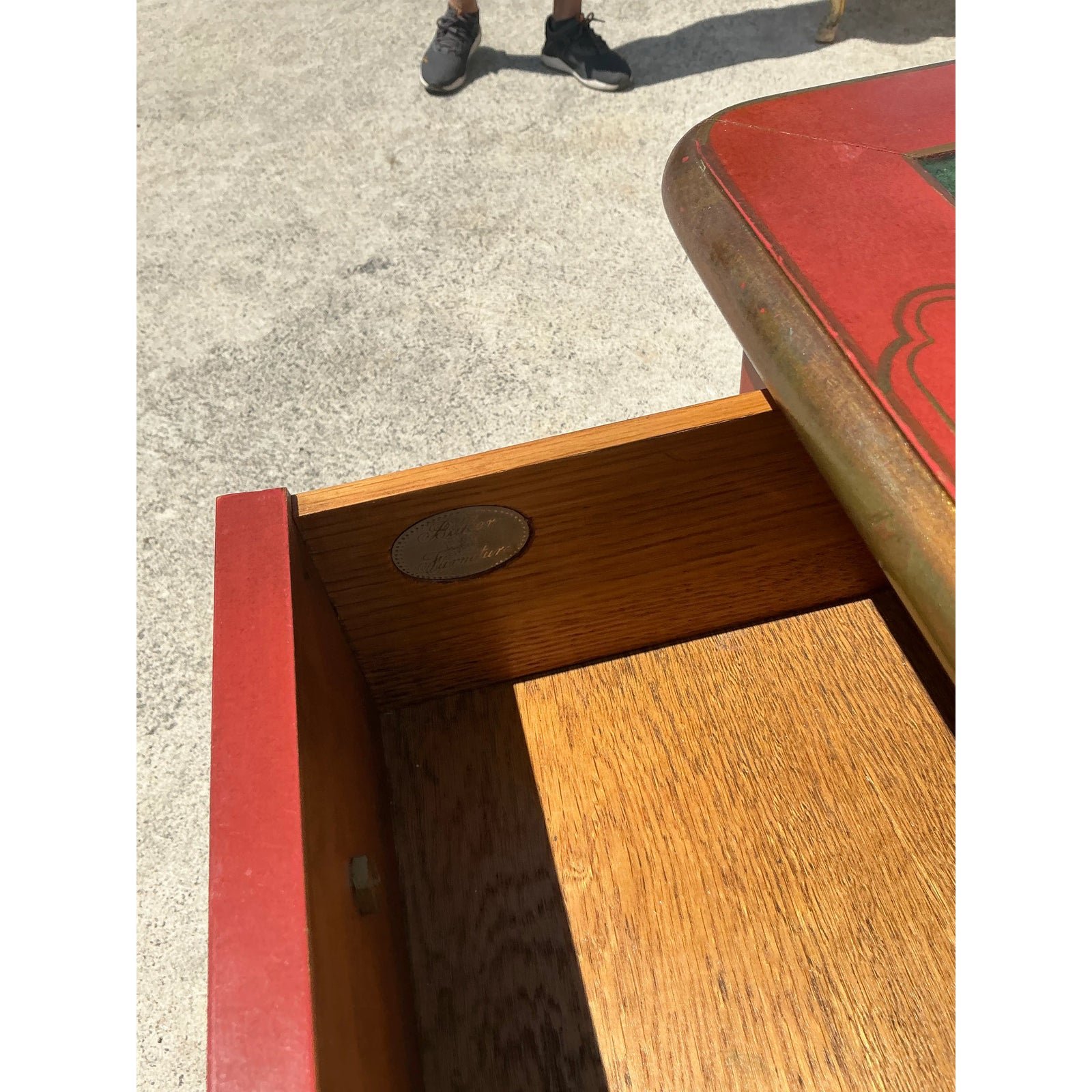 Vintage Baker Red Lacquered Chinoiserie Writing Desk - Top view