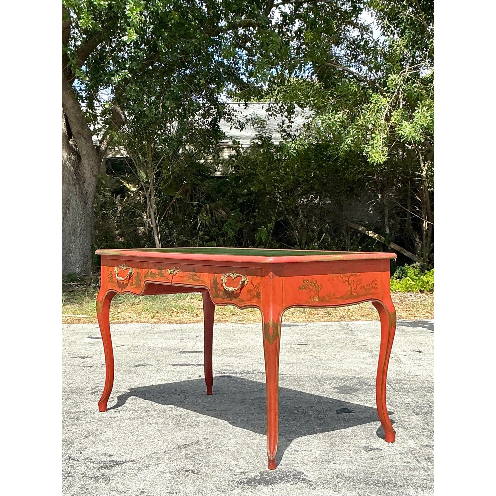 Vintage Baker Red Lacquered Chinoiserie Writing Desk - Back view