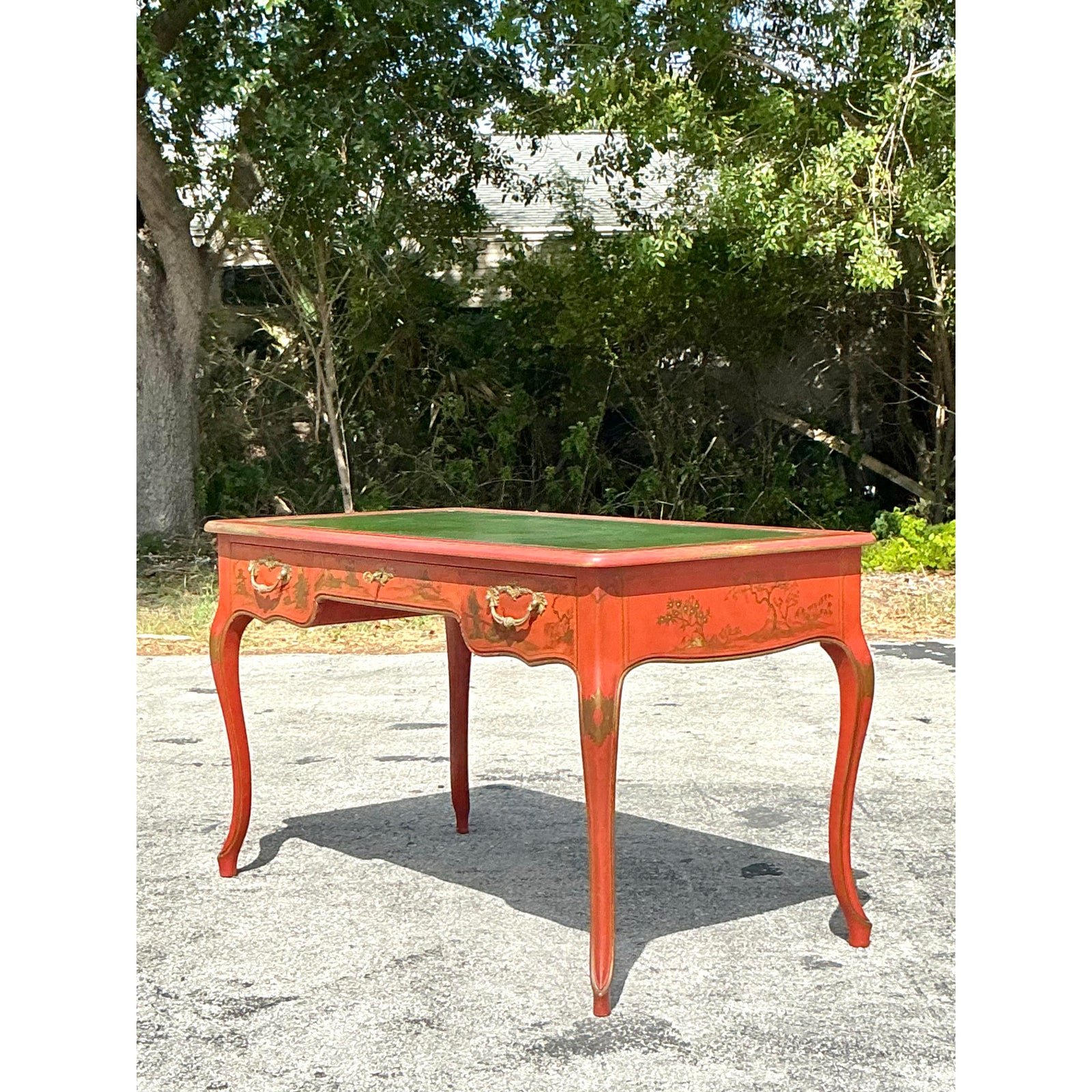 Vintage Baker Red Lacquered Chinoiserie Writing Desk - Side view