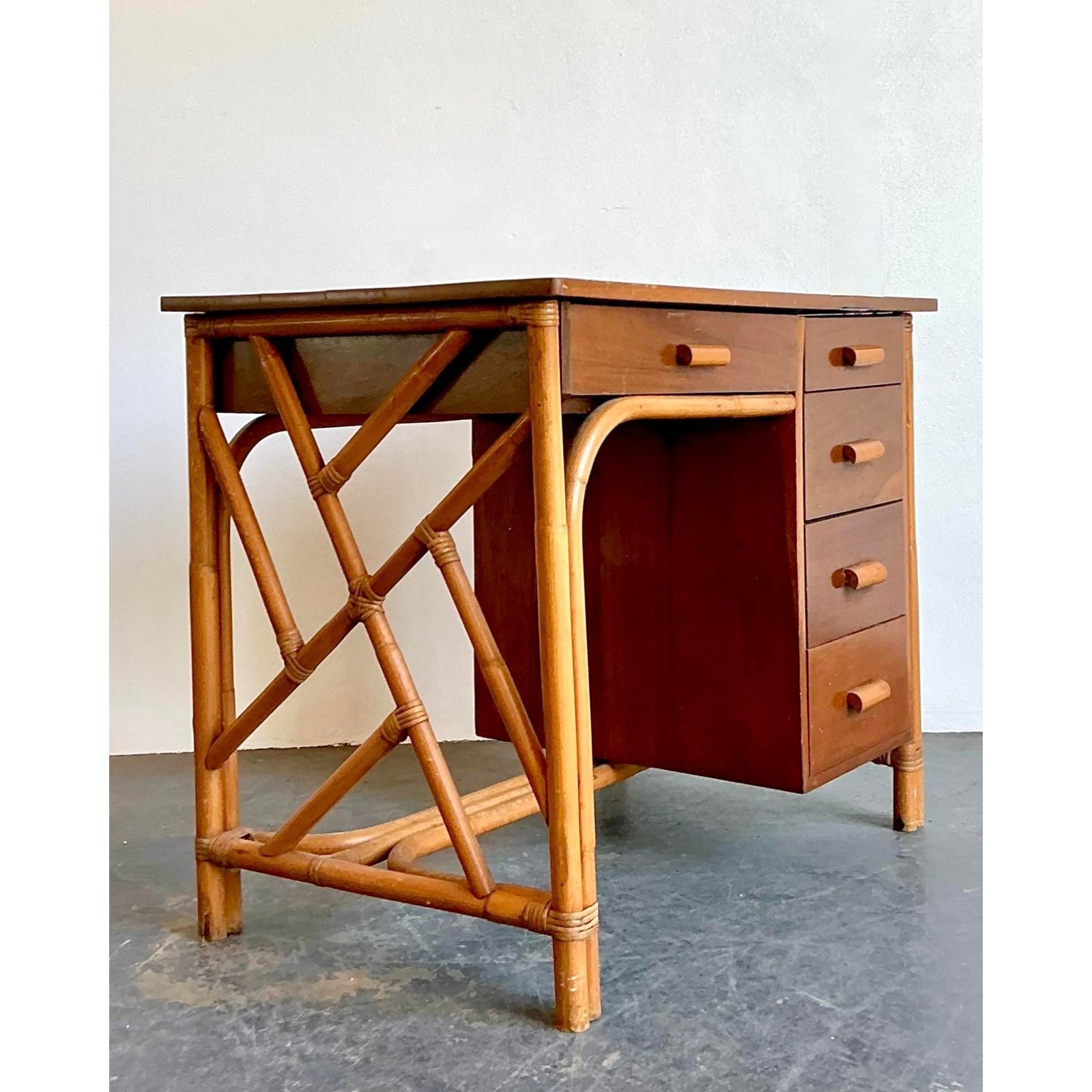 Vintage Chinese Chippendale Bamboo Writing Desk - Detail view