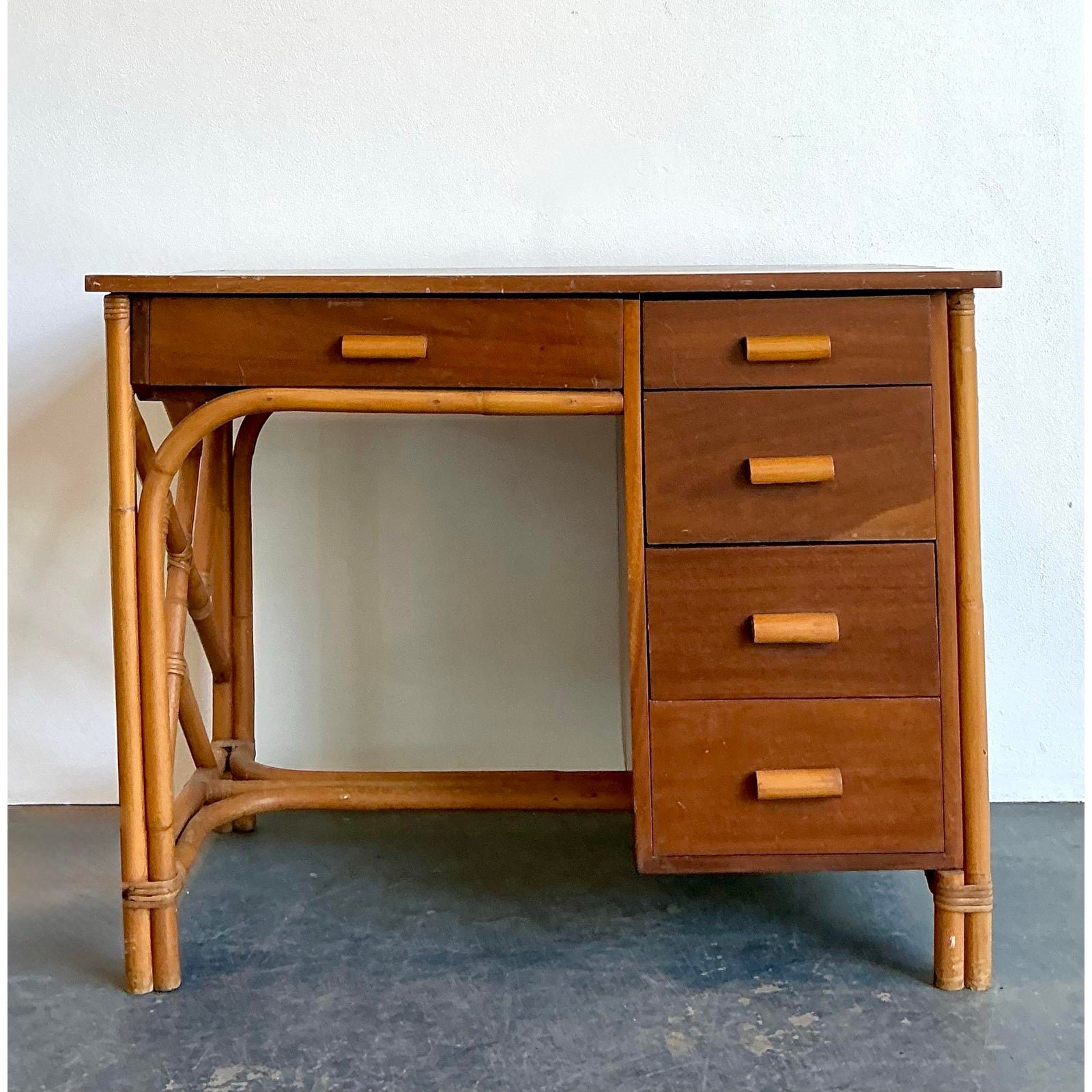 Vintage Chinese Chippendale Bamboo Writing Desk - Back view