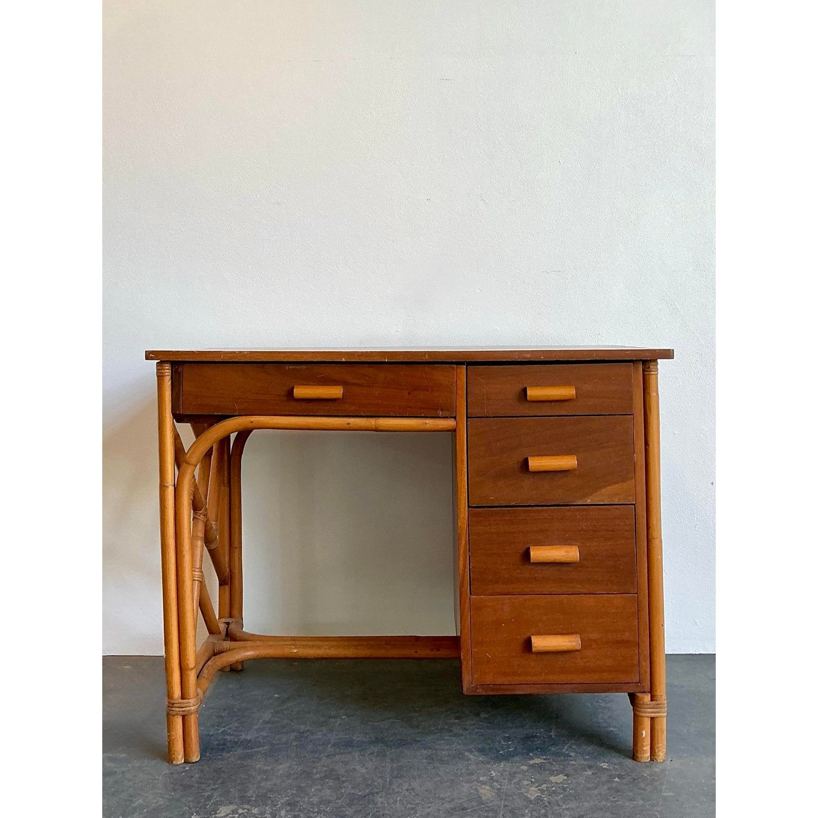 Vintage Chinese Chippendale Bamboo Writing Desk - Top view
