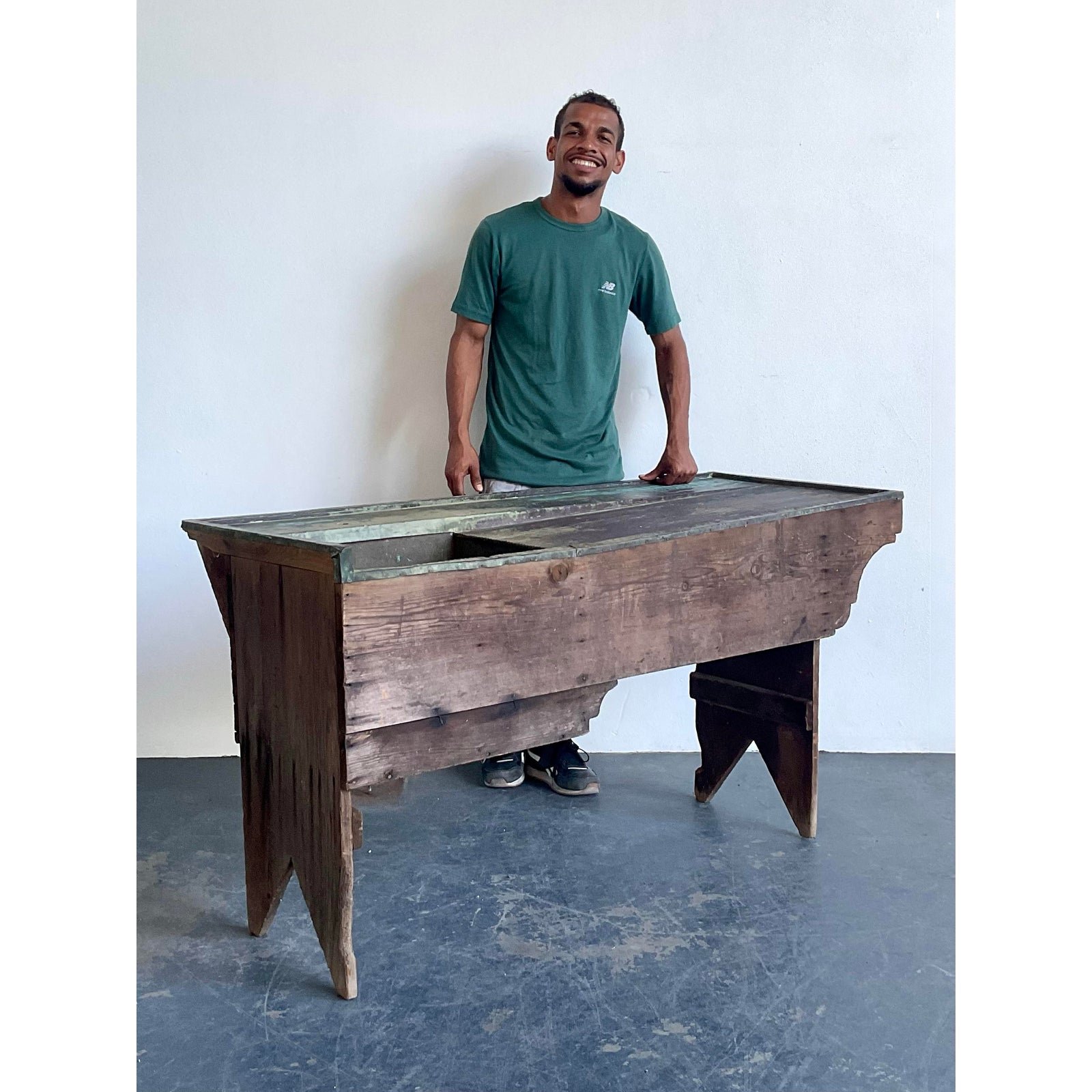 Vintage Primitive Patinated Copper Dry Sink - Back view