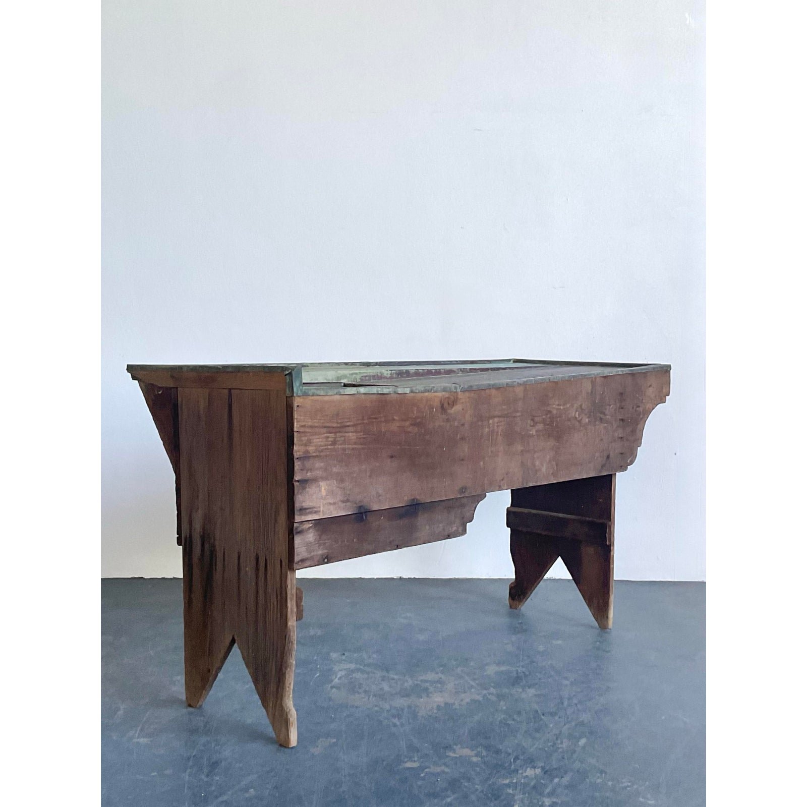 Vintage Primitive Patinated Copper Dry Sink - Top view
