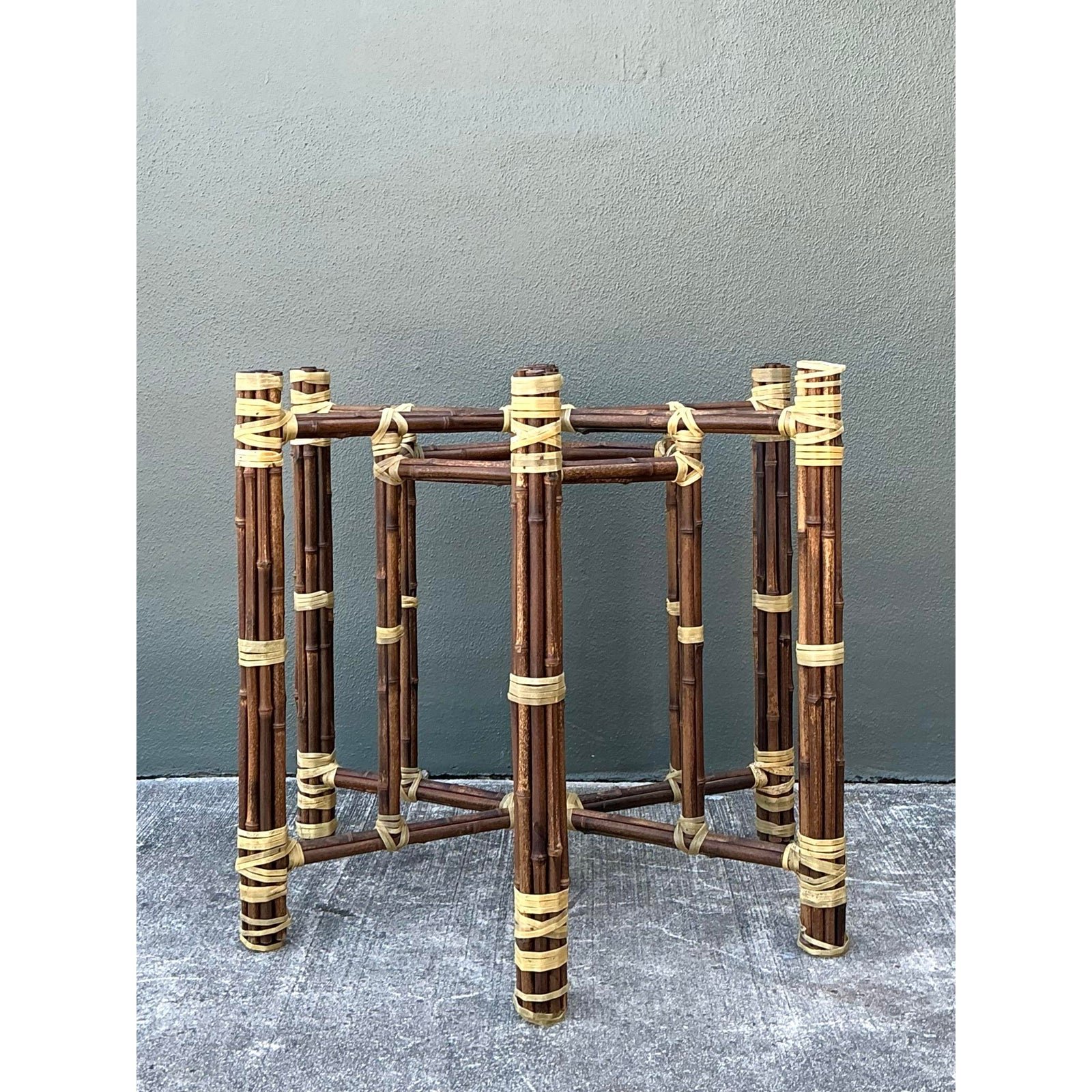 Vintage Bundled Rattan Dining Table Pedestal - Side view