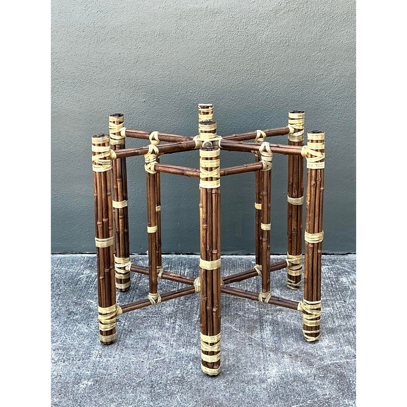 Vintage Bundled Rattan Dining Table Pedestal - Back view