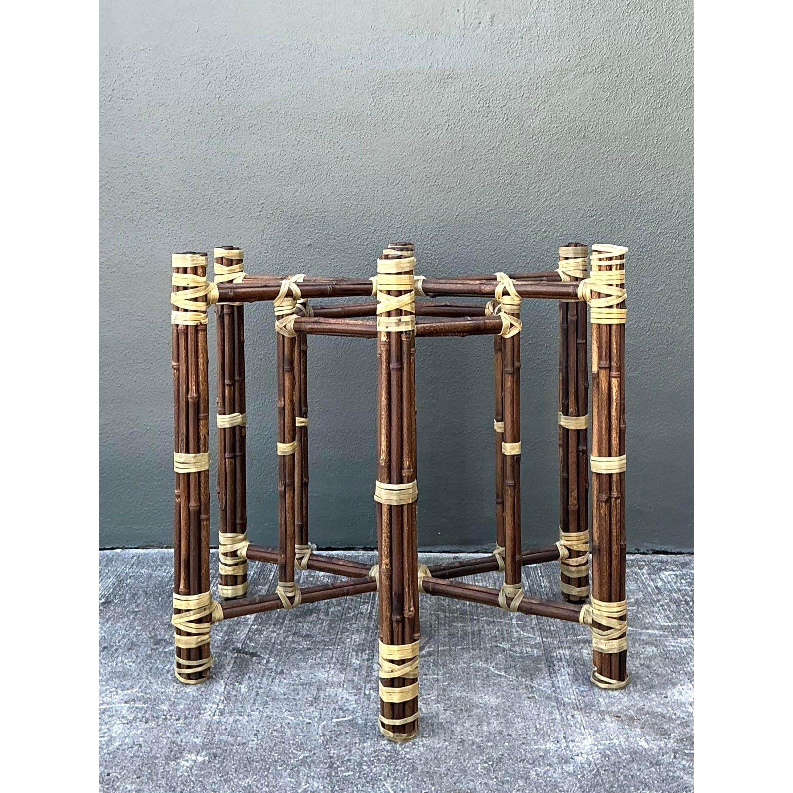 Vintage Bundled Rattan Dining Table Pedestal - Top view