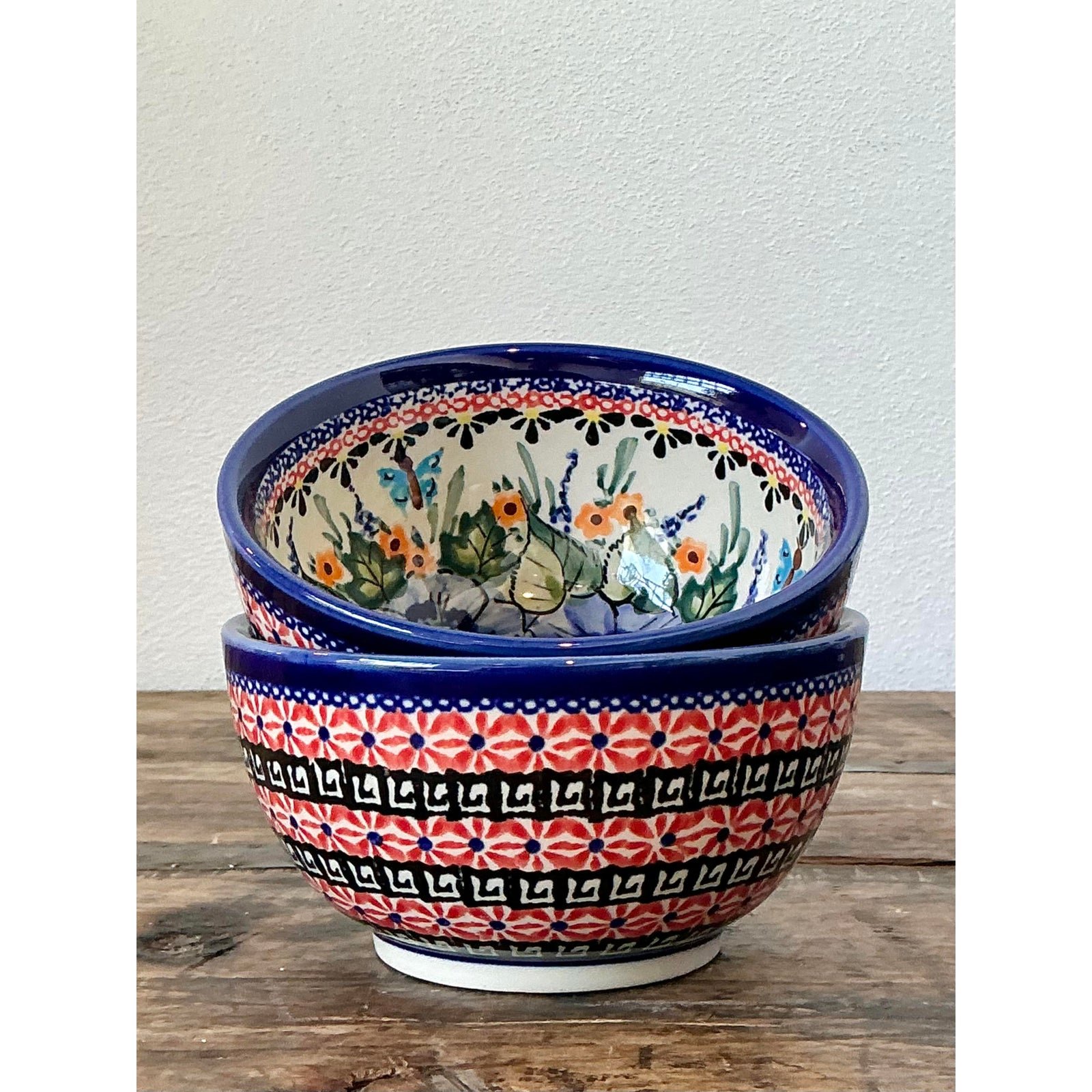 Vintage Polish Hand Painted Ceramic Bowls - Set of 2 - Top view