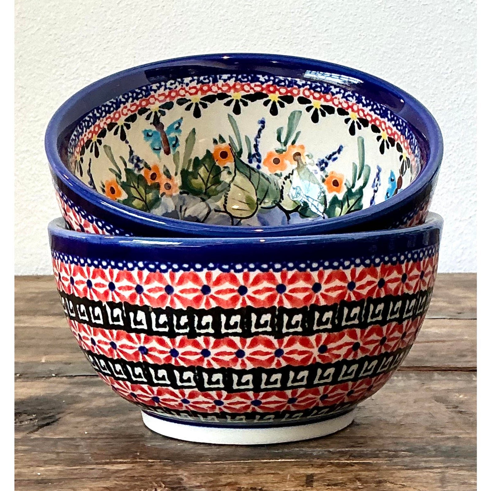 Vintage Polish Hand Painted Ceramic Bowls - Set of 2 - Side view