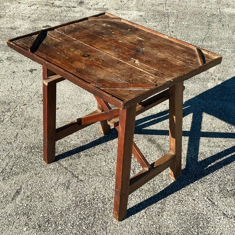 Early 20th Century Vintage Boho Primitive Side Table - Side view