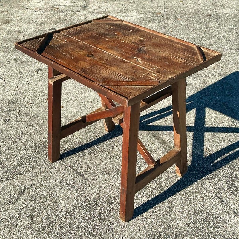 Early 20th Century Vintage Boho Primitive Side Table - Back view